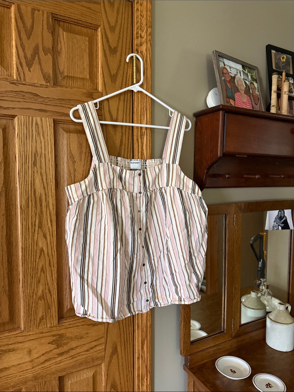 Old Navy Pink and Cream Striped Button-Front Tank